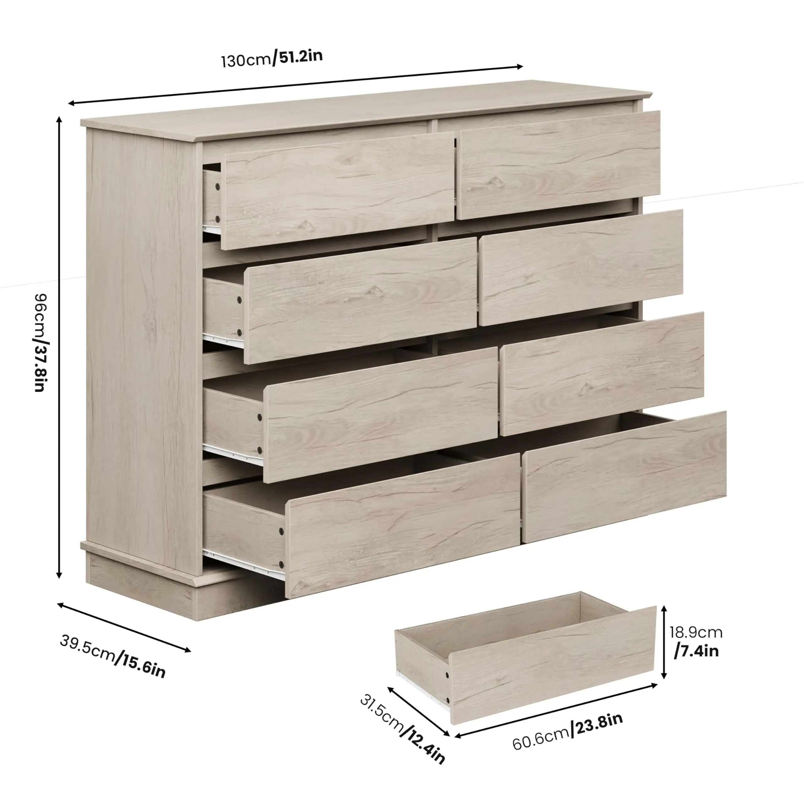 Comfortable 8 Drawers for Bedroom, Comfortable with Deep Drawers, Large Double Comfortable for Wardrobe with Wide Top, Horizontal Wooden Comfortable for Living Room, Hallway, Bedroom
