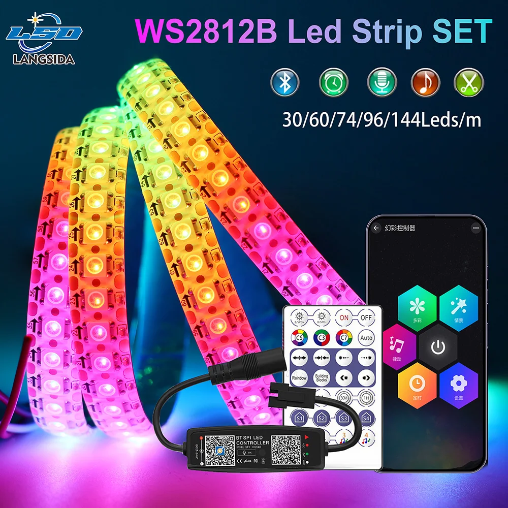 Taśma LED USB RGB WS2812B Adresowalna Taśma Pikselowa z Pilotem 28-klawiszowym do Podświetlenia TV, Podszafkowa, DC5V 1m/2m/3m/4m/5m LED