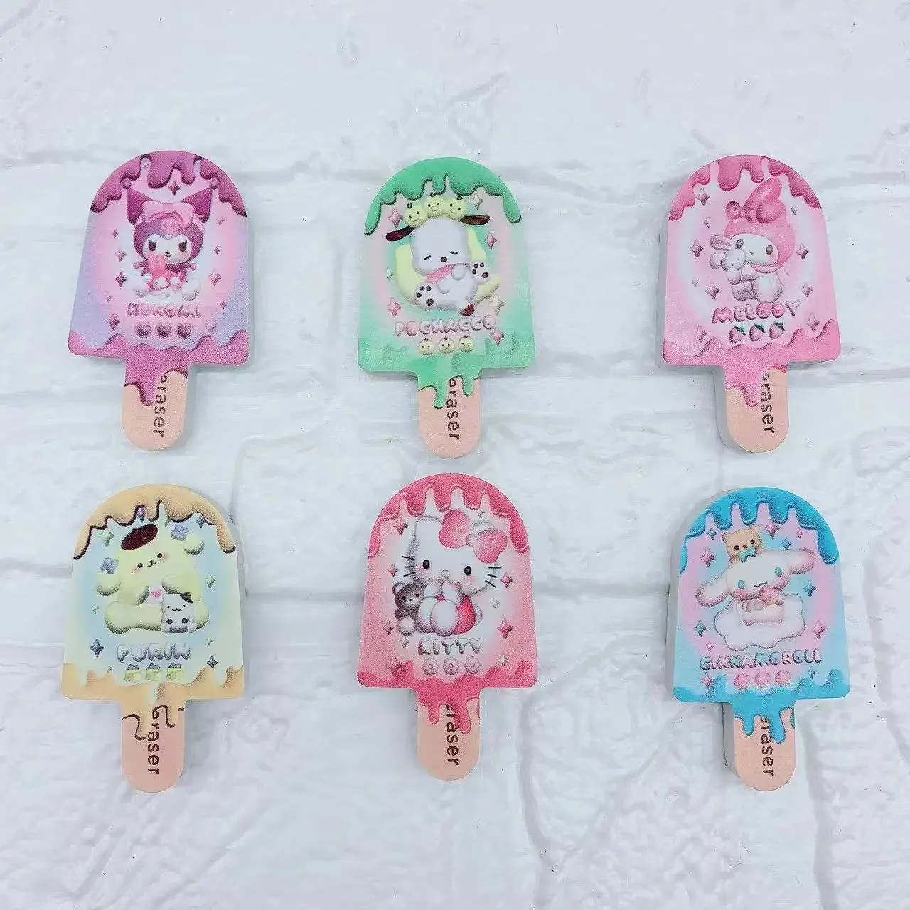 6 styles Sanrio Ice Cream Eraser Cinnamoroll Mymelody Kuromi Kawaii Little Twin Stars Stationery Eraser Kids birthday gift