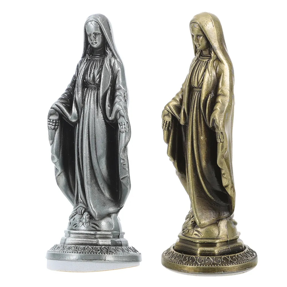 

2Pcs Vintage Alloy Mary Statue Elegant Religious Home Decor Spiritual Tabletop Ornament Blessed Mother Figure Catholic