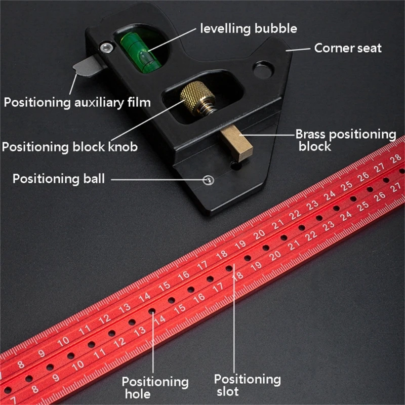 Heavy Duty Woodworking Combination Angles Ruler Aluminum Alloy Ruler 90/45 Degree Measuring Tool with Level & Needle Drop Ship