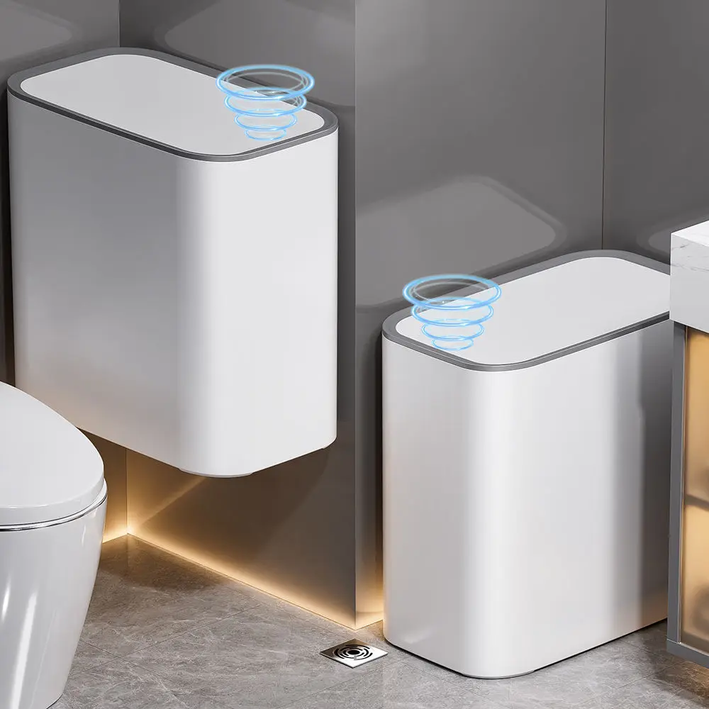 

White Minimalist Crevice Garbage Bin Press Type High Aesthetic Bathroom Kitchen Thickened Covered Storage Bin Toilet Cleaning