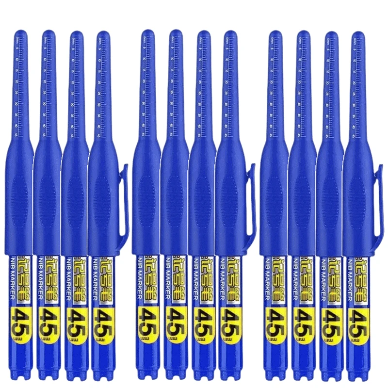 12-teiliges Marker-Stift-Set mit langem Kopf, spezielle Marker auf Ölbasis für die Holzbearbeitung, für Keramik, 45 mm lange Spitze, schwarze/blaue/rote/grüne Tinte