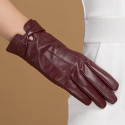 GOURS-Gants en cuir véritable pour femme, mitaines, peau de chèvre véritable, noir, fin, lin, doux, chaud, mode, automne, hiver, nouveau, GSL045