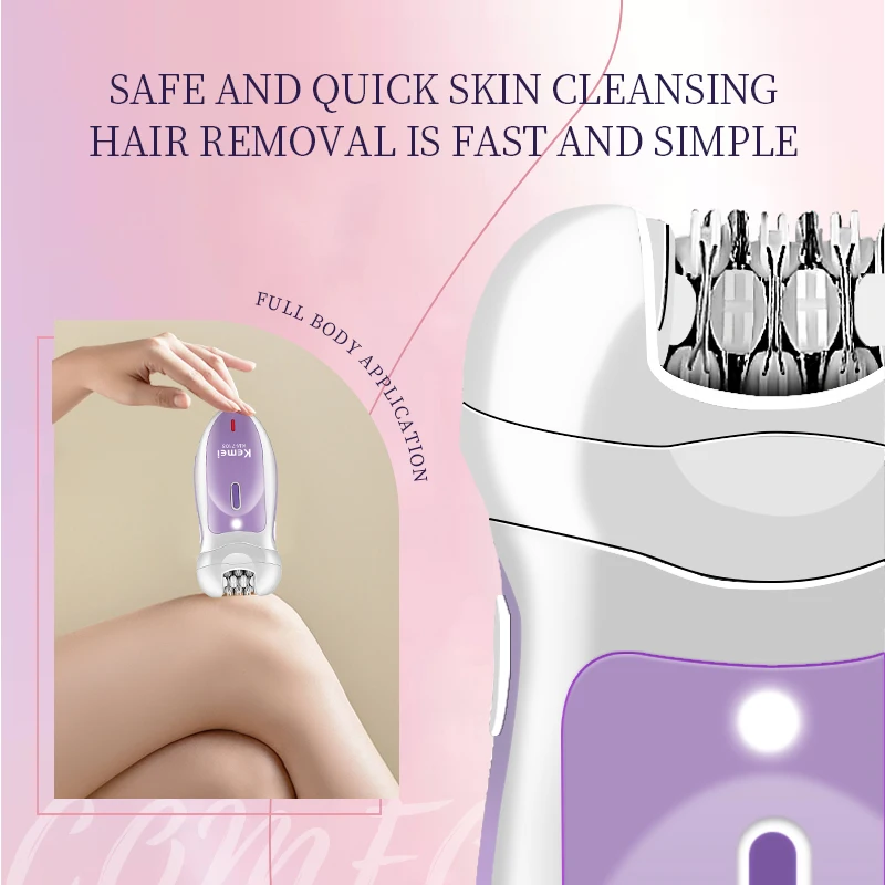 KEMEI km-7108 4 In 1 Electric Hair Epilator Portable Face Hair Removal Cordless Rechargeable Epilator For Women