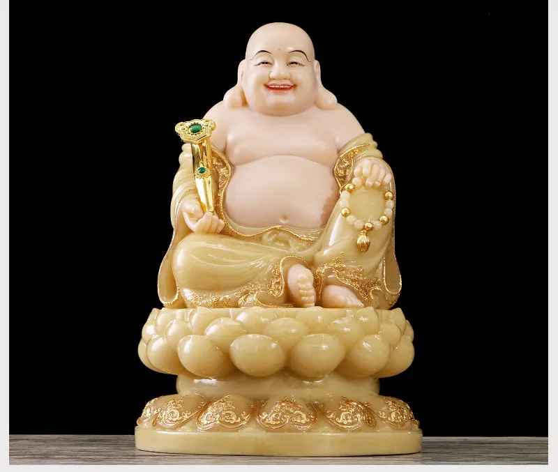 Southeast Asian High grade Jade Maitreya Buddha God of Wealth worship Gods statue home decor shrine altar GOOD LUCK protection