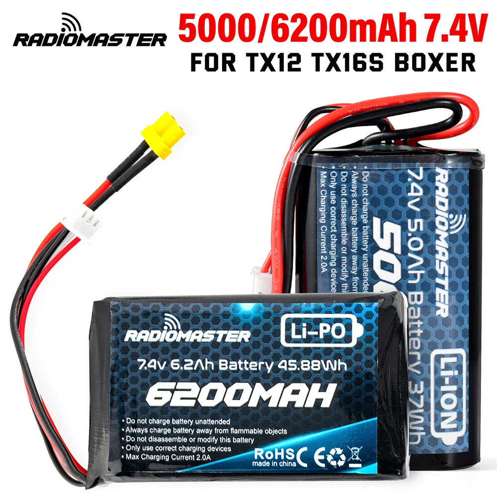 

RadioMaster 5000mah 7.4V 2S 37wh Battery JST-XH and XT30 Plug for TX12/TX16/TX16S/Boxer Remote Control Transmitter