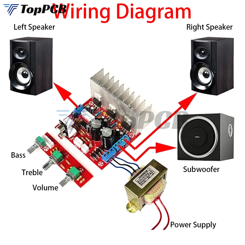 TDA2030A 2.1 Channel Power Amplifier Board 12V 2A Volume Bass Treble Adjustable Audio Amplifier for Subwoofer Speaker Computer