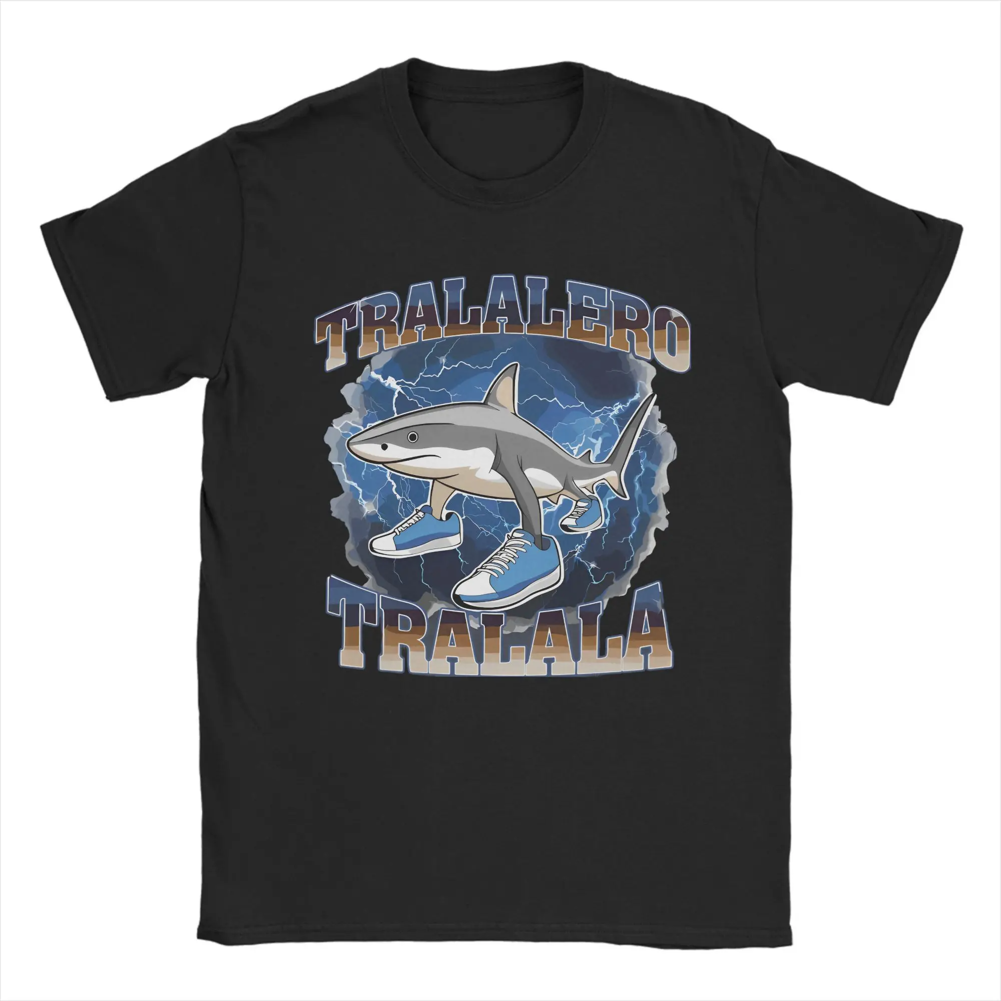 

Vintage Tralalero Tralala T-Shirt Men's O-neck Short Sleeve Tops Brainrot Meme Funny Shark Cotton Summer Clothes