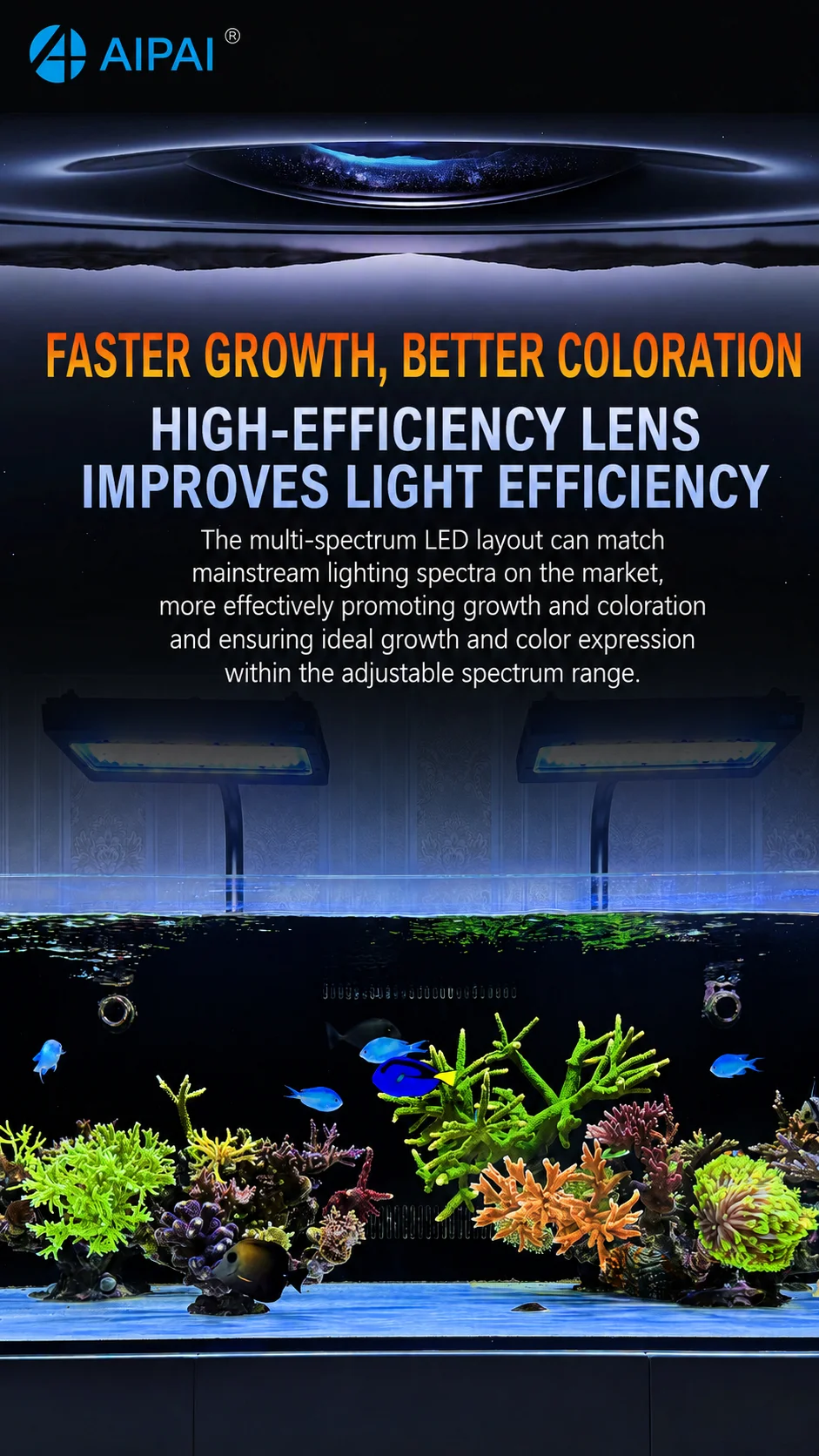 AIPAI A8 III SE PRO WiFi Smart Aquarium LED-Licht 8-Kanal-Steuerung Anpassbares Mondlicht Hohe PAR Korallenriff-Lampe für Salzwasser-Meeresaquarien – Detail 7