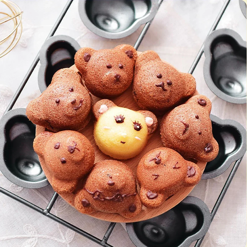 8 Cavity Bear Bakeware Madeleine Baking Pan Cartoon Animal Shape Muffin Cakes Home DIY Baking Mold Carbon Steel Decoration Tool