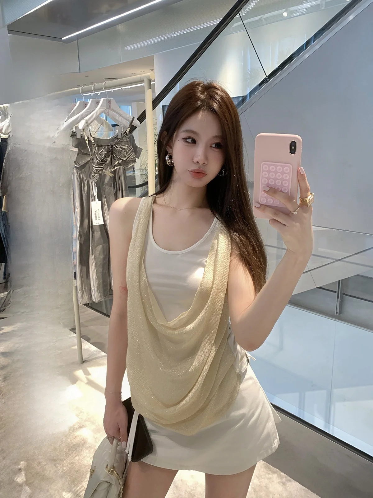 

IUIU ONLINE Women's Comfortable Loose Silk ter Ne Summer Tank Top Casual Versatile Fake Two-Piece Upper Body Faion