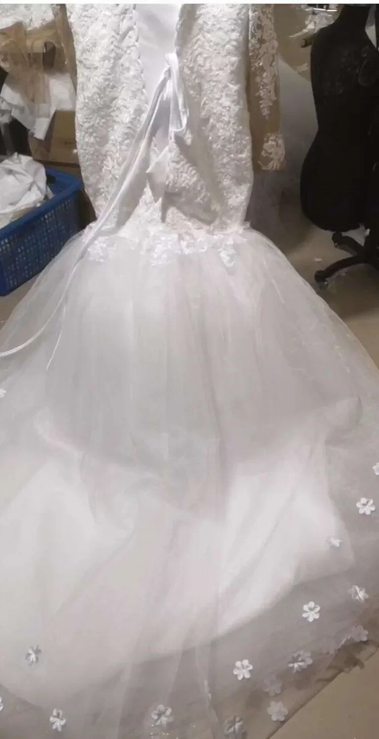 Suknia ślubna syrena z długimi rękawami, zdobiona błyszczącymi aplikacjami 3D, koralikami, w stylu afrykańskim, vintage, rustykalnym, z możliwością personalizacji.