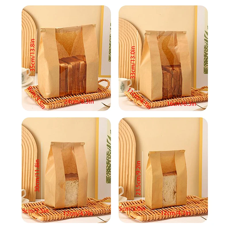 New 10 PCS Iron Wire Kraft Paper Window Toast Bread Cookies Packaging Bag Baking Biscuit Oil Proof Slice Cake Storage Pouches