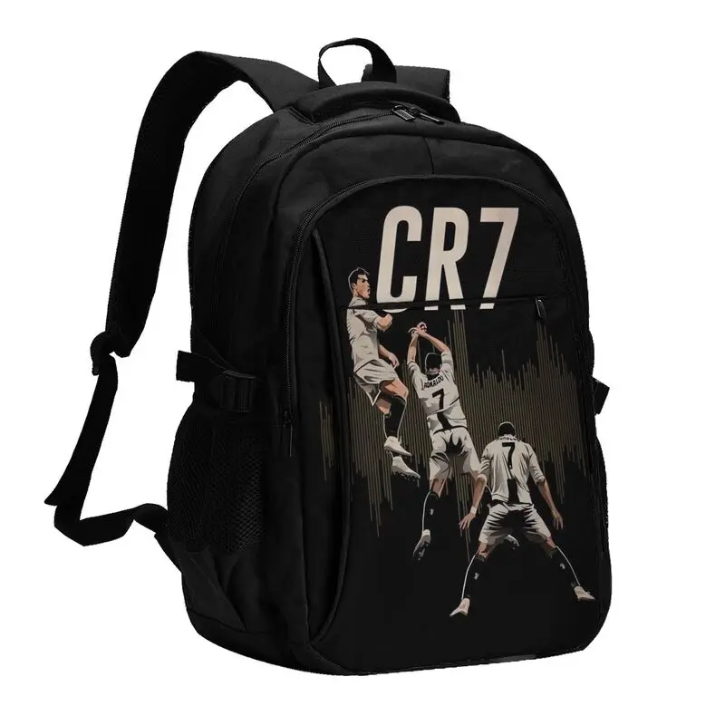 CR7 Soccer Lovers Print Laptop Backpack for Work Unisex Large Capacity Travel Backpacks College Student Bookbag with USB Port