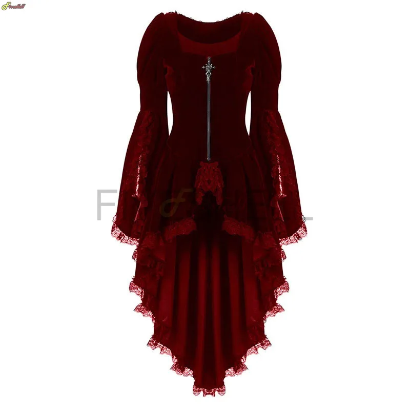 Chaqueta gótica de manga larga para mujer adulta, esmoquin de terciopelo con costura de encaje, vestido de vampiro Medieval aristocrático, Cosplay de Lolita