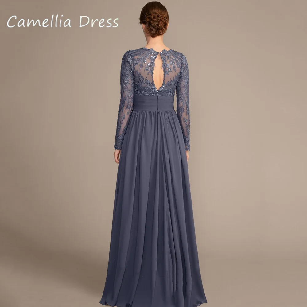 فستان أم رسمي مخصص أنيق مزين بخط كامل لحفلات الزفاف للعروس فساتين زفاف شيفون رمادي