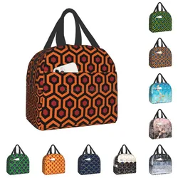 Orange glänzende geschlungene Sechsecke Teppich isolierte Lunchtaschen für Frauen Kinder Schule Vintage geometrische Thermo-Kühlbox Bento-Box