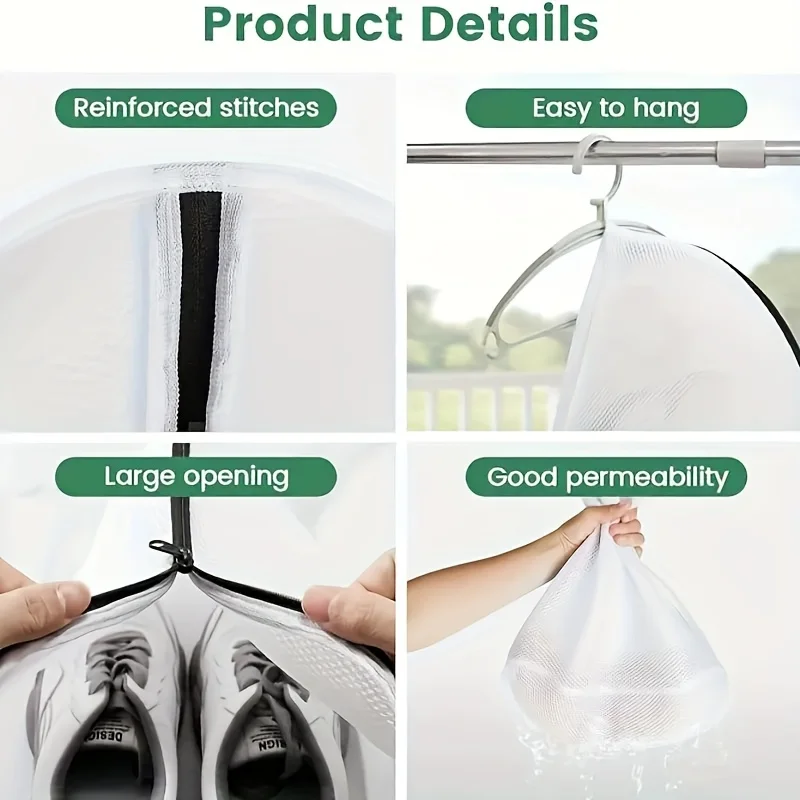 1 قطعة/2 قطعة حقيبة غسيل الأحذية البوليستر المتينة ذات الشبكة الكبيرة - واقي الغسيل للأحذية الرياضية والملابس الجميلة