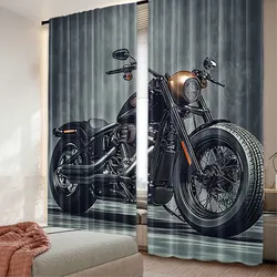 2Pcs Vintage Motorcycle Curtain Cool Classic Motorbike Home Decor Suitable For Bedroom Bathroom Living Room Dining Room Study