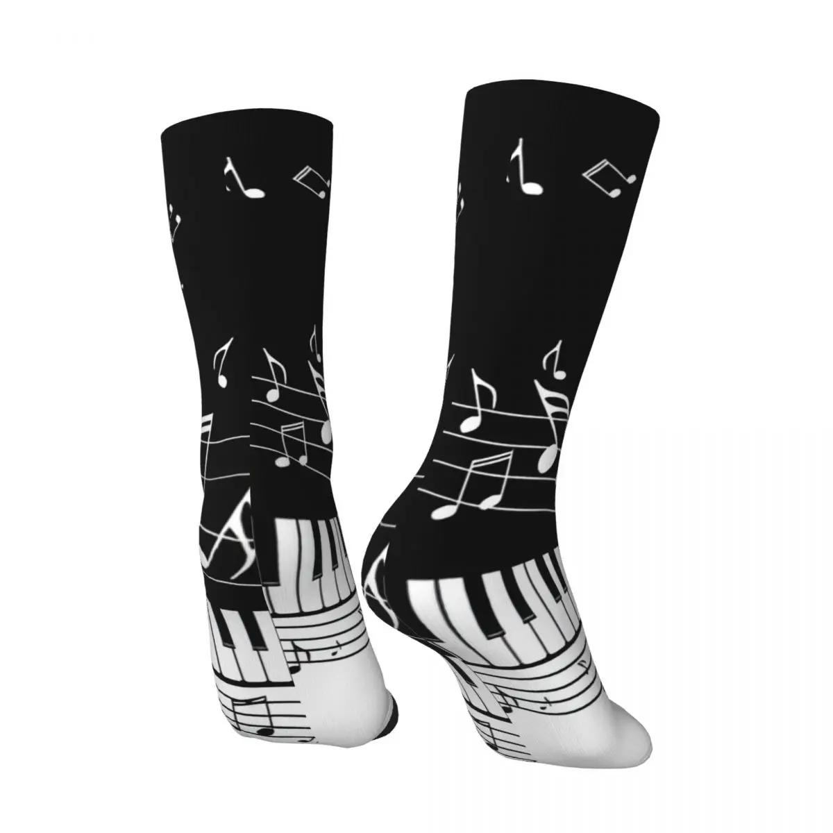 Funny Crazy Sock for Men Piano Music Notes Hip Hop Vintage Music Note Seamless Pattern Printed Boys Crew Sock Novelty Gift