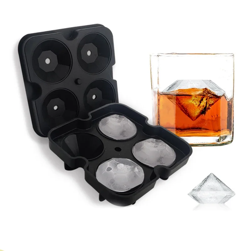 2024 New Ice Mold Silicone Rubber Diamond Alligator Black 4 Pack Personalized Bar Cocktail Accessories Maker Ice Cube Tray