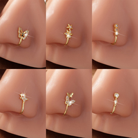 6PCS Fake Nose Ring CZ African Nose Cuffs Gold Fake Nose Piercing Faux Septum Nose Rings Clip On Nose Jewelry For Women