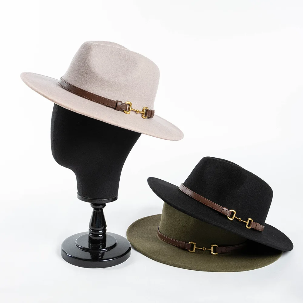 

Стиль осень-зима модный повседневный ремень с металлической пряжкой Декор с широкими полями шерстяная джазовая шляпа уличная теплая Fedora