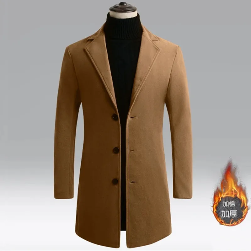 

Men Winter Trench Coats Long Jackets Men Slim Fit Casual Wool Blends Business Casual Trench Thicker Warm Long Coats Size 5XL