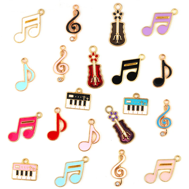 

25Pcs/Set Cute Enamel Charm Guitar Piano Notes Alloy Pendant for Earrings Bracelet DIY Handmade Accessories Ornament Wholesale