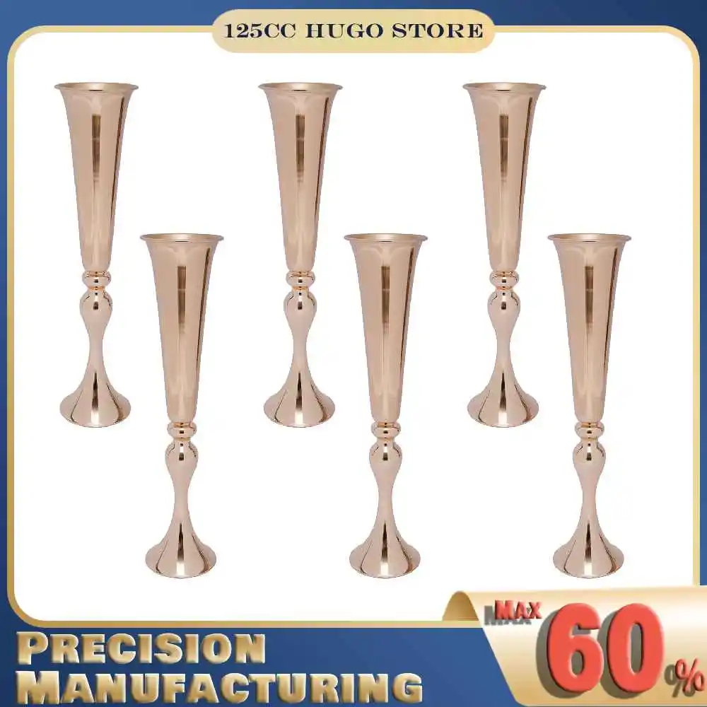 

Набор из 6 металлических ваз-труб, золотые высокие вазы для цветов, расширяющиеся внизу, для свадеб и домашнего декора