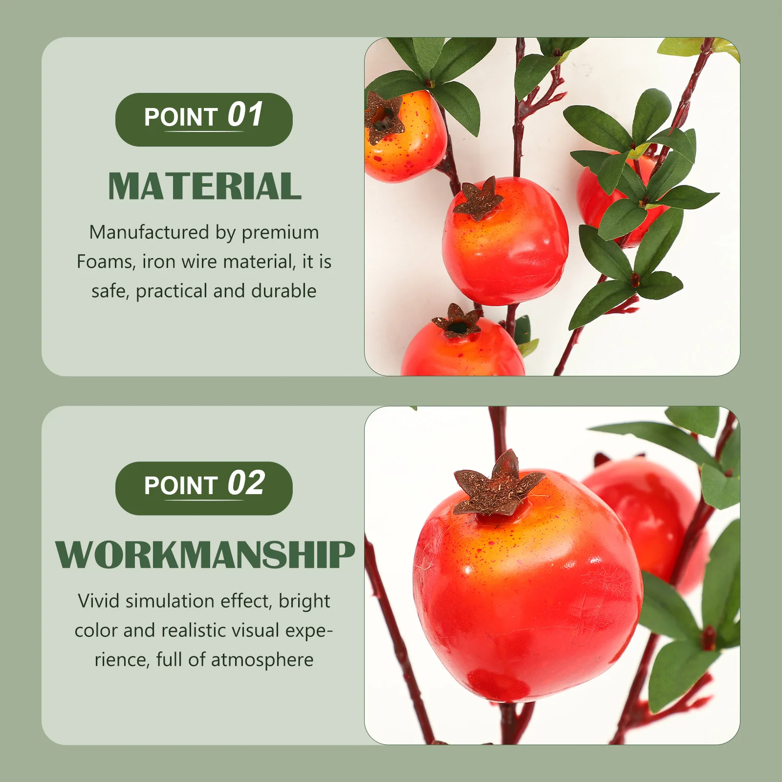 

Pomegranate Decor Artificial Plant Stick Fake Pomegranate For Wedding Party Home Decor Photography Prop Simulation Stem