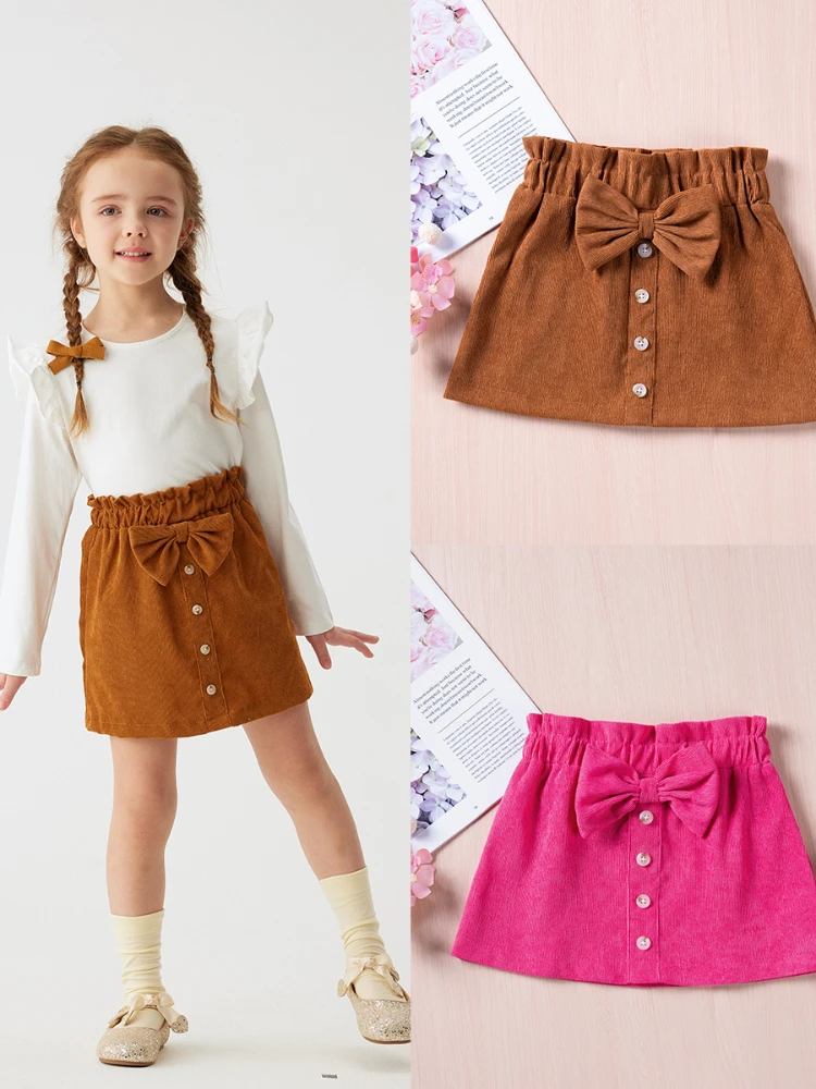 Girl\'s Fashion Mini Skirt Children\'s Casual A-line Skirt Solid Color Seasonal Versatile Half-body Skirt