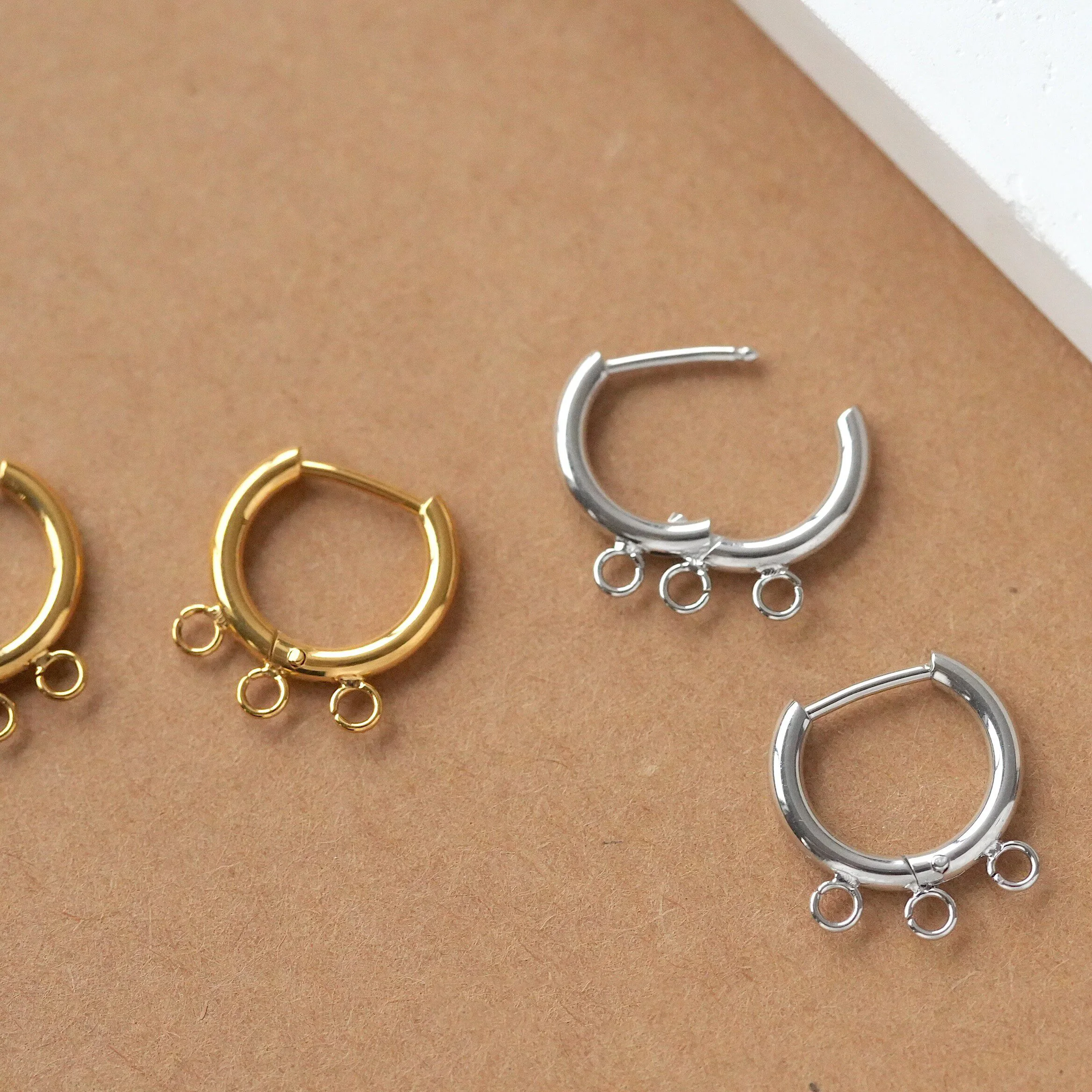 1Pair Titanium Steel Gold Plated Simple Polished 3 Hole Ear Buckles Earrings Jewelry DIY Making Supplies Handmade Accessories