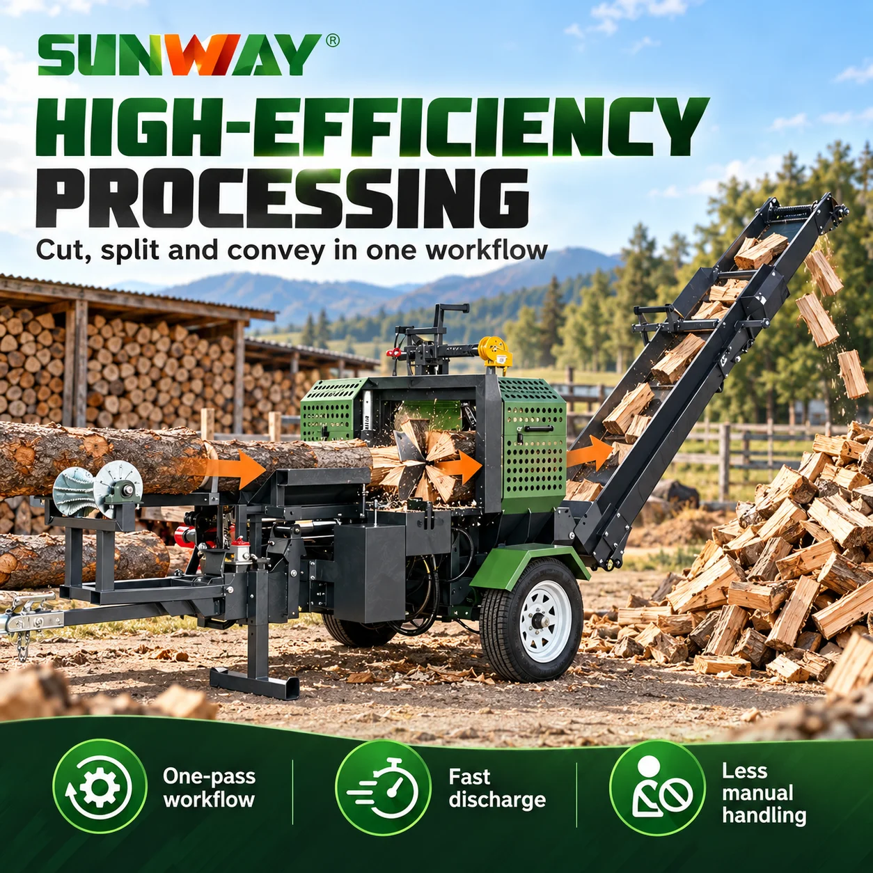 Heavy Duty 25 Ton Log Splitter Horizontal Hydraulic Wood Splitter Firewood Processing Machine