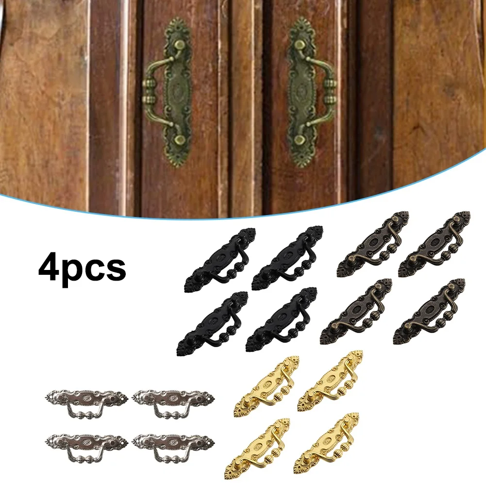 

4PCS Zinc Alloy Antique Furniture Handles Drawer Ring Pulls Retro Decorative Handles For Home Decoration Hardware