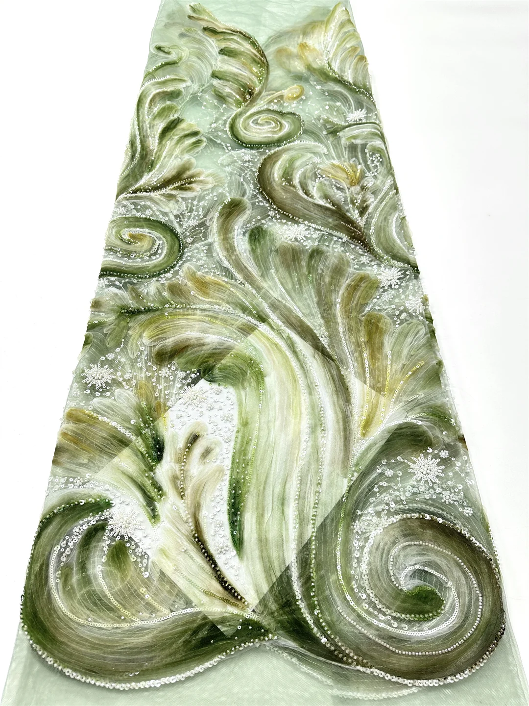 

Wholesale Best Quality Delicate Elegant Soft Chiffon Beaded Tube Lace with Stones Fabric for Party Evening Dress