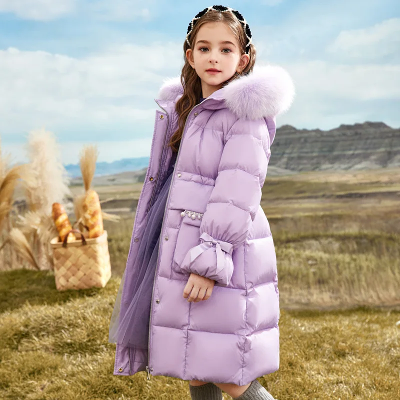 Winter Children Girl Down Jacket Plus Velvet Faux Fur Infant Baby Girl Snowsuit Windbreaker Thicken Warm Kid Girl Outerwear Coat