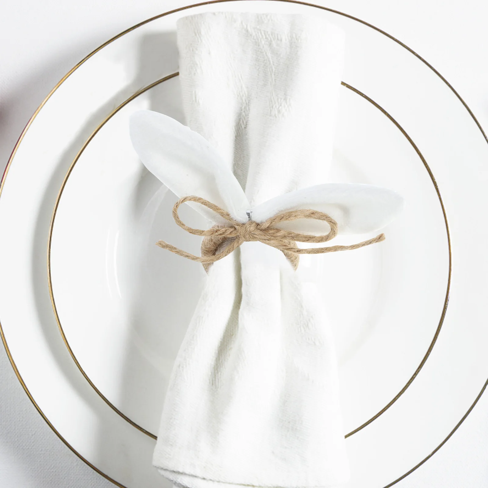 

4 Pcs Napkin Rings Decorative Buckles Rabbit Ear Shaped Hemp Rope Easter Napkin Ring Tableware Kitchen Bar Supplies Non Fading