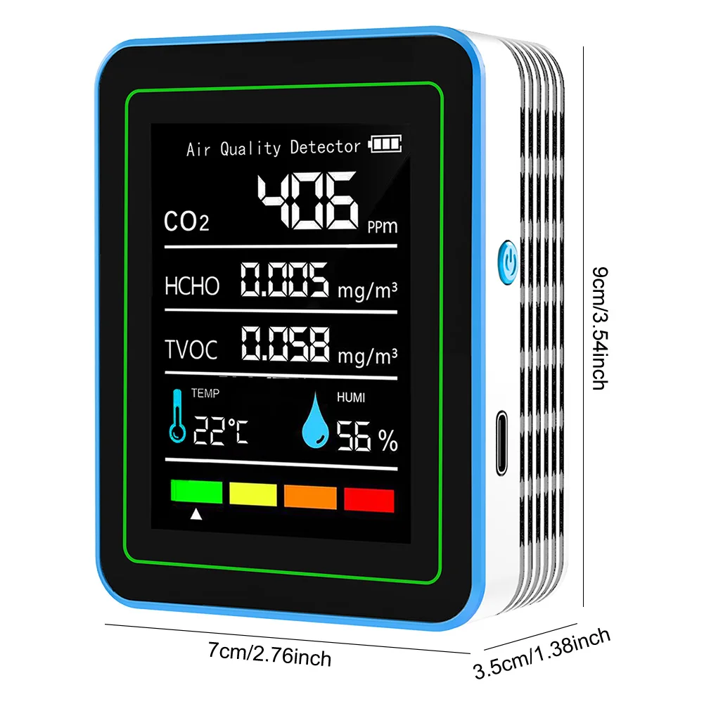 5-in-1 Air Quality Monitor Air Quality Detector USB Charging Temperature and Humidity Monitor Portable for Home Office School