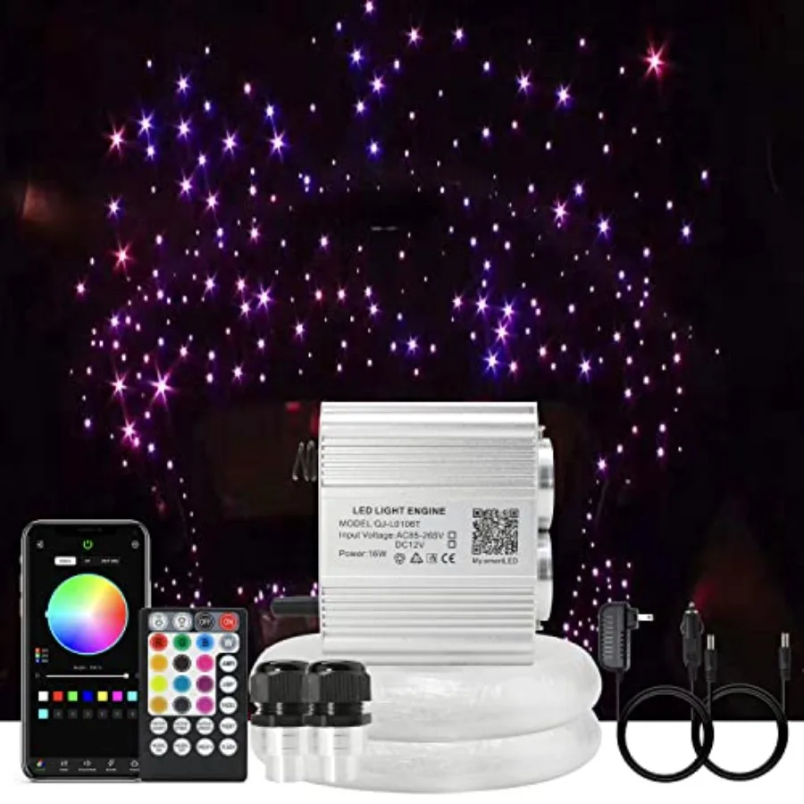 

【New model】Upgraded 16W Dual Head Twinkle Fiber Optic Lights Kit with 750pcs of Mixed Diameter Fibers 9.8ft/3m+Remote Car Home