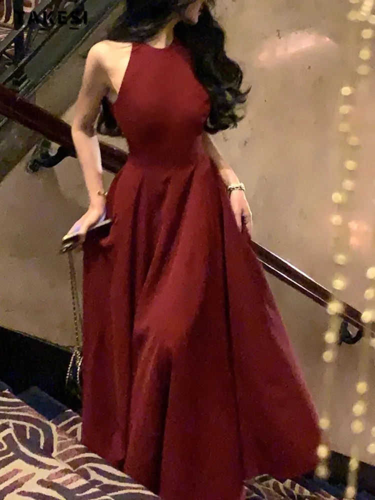 

Женское вечернее платье без рукавов, однотонное облегающее платье в винтажном стиле с круглым вырезом и высокой талией