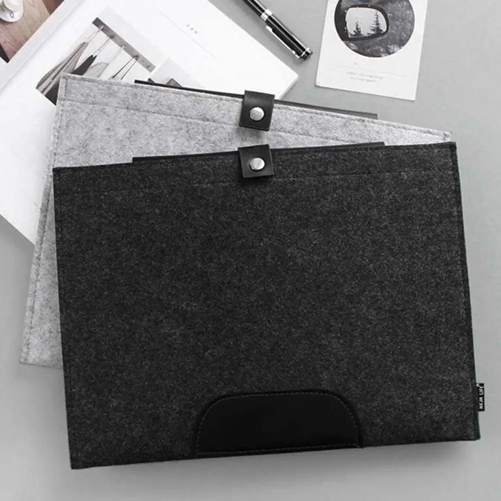 

A4 File Folder Felt Paper Organizer Portable Document Carrier Bag Button Closure Large Capacity Briefcase for Office School