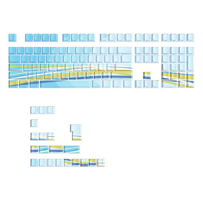 Keycaps PBT Dye-sub Garis Kuning & Biru 128PCS Mini Full Set Dapat Disesuaikan dengan Cetak Samping Backlit Profil OEM