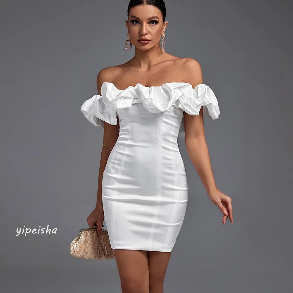 Jiayigong High Quality  Evening Jersey Pleat Ruched Celebrity A-line Off-the-shoulder Bespoke Occasion Gown Mini Dresses