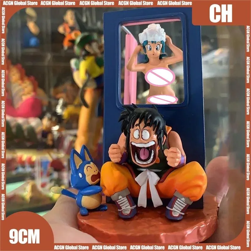 9cm Dragon Ball Action Figures Yamcha Peeks At Bulma Taking A Bath Funny PVC Model Desktop Collection Ornaments Dolls Gifts Toys