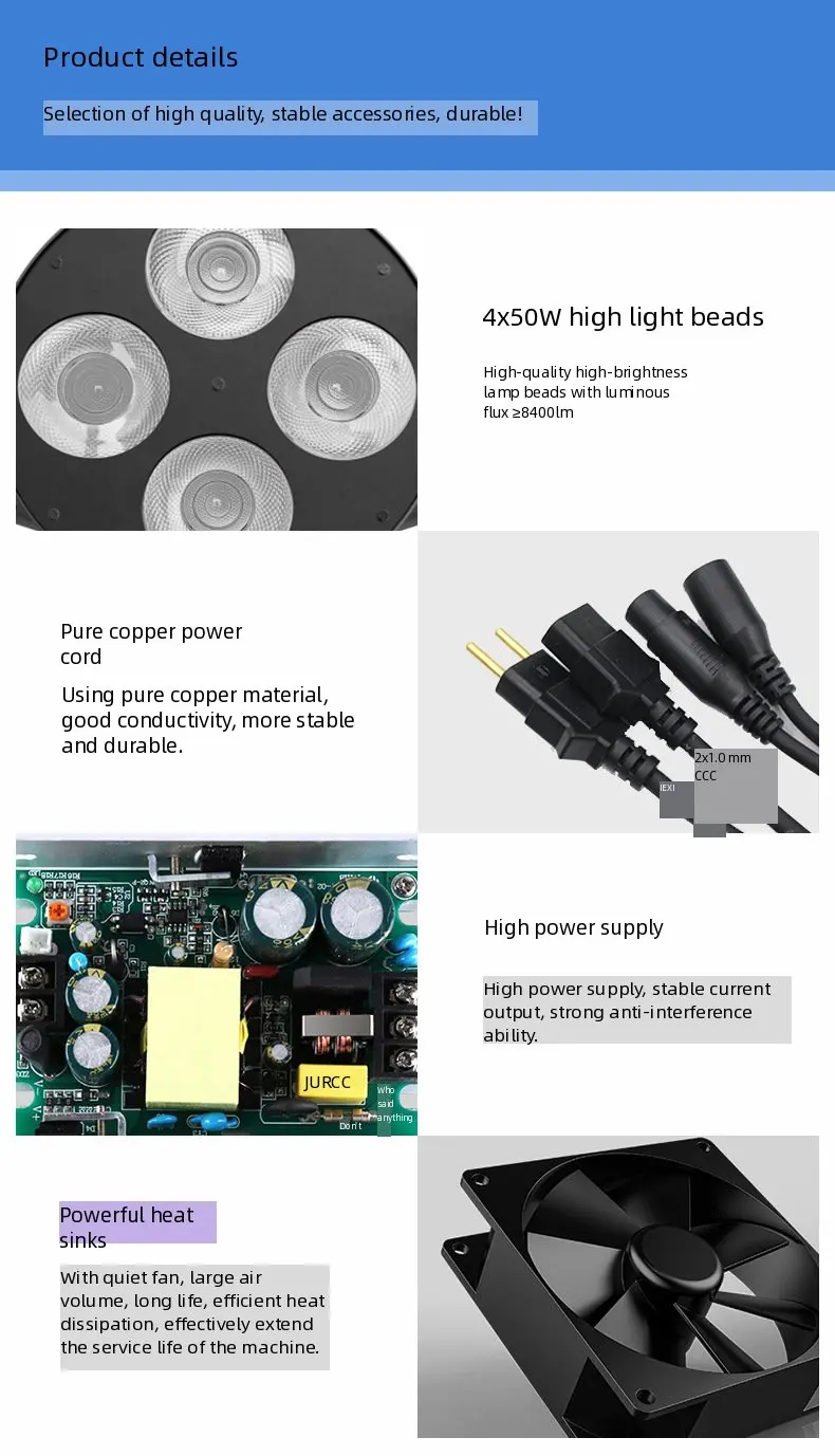 200W COB LED Par Light Stage Lighting with 45° Beam DMX512 Audience Blinder for Wedding Bar Party DJ Performance Studio Video