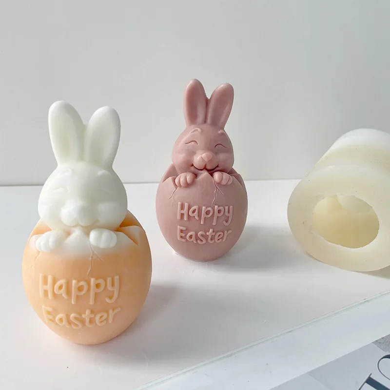 3D Easter Bunny Silicone Mold DIY Broken Shell Rabbit Aromatherapy Candle Plaster Ornament Mould Handmade Soap Making