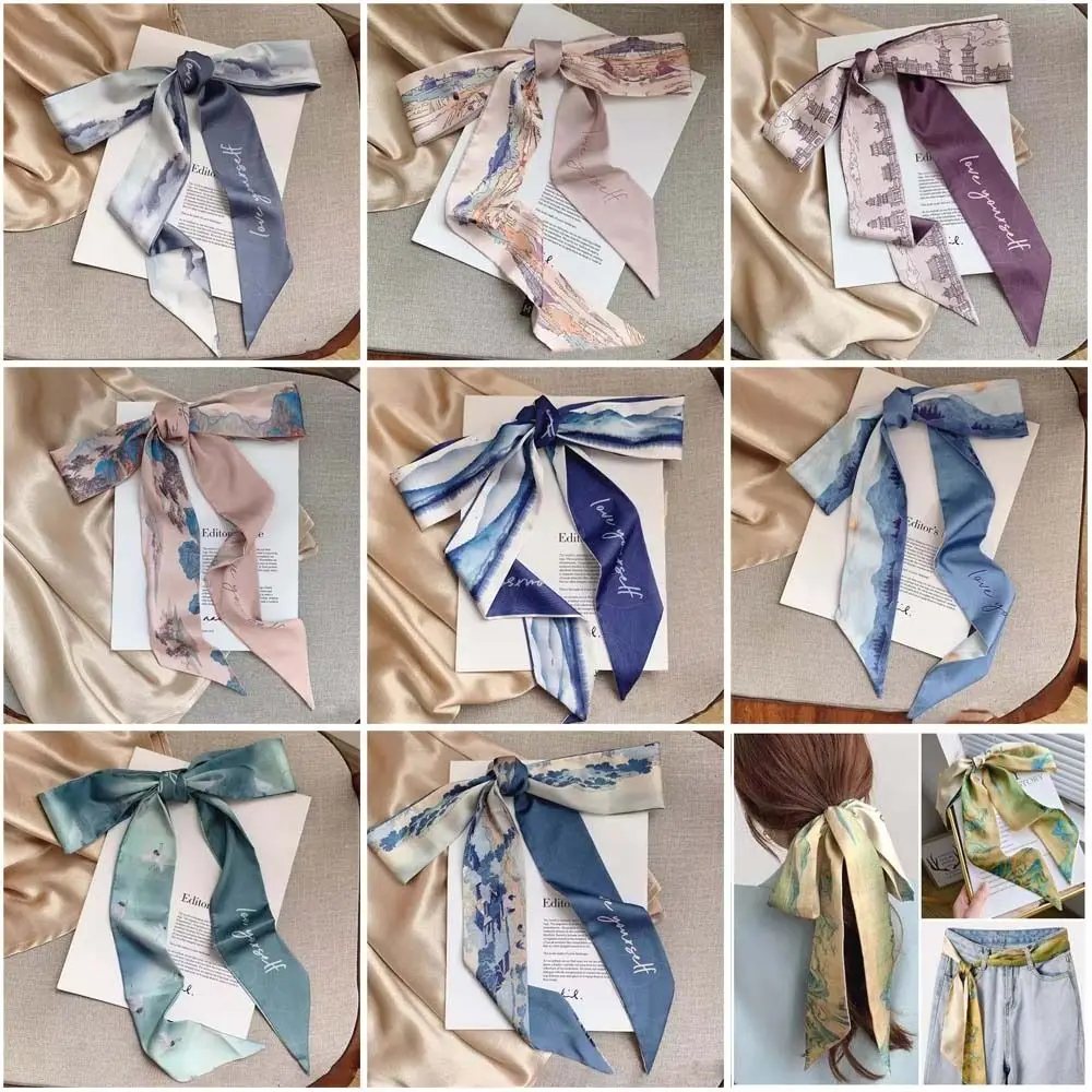 

Retro Floral Headband Oil Painting Chinese Style Headscarves Ribbon Hair Ribbon Scarf