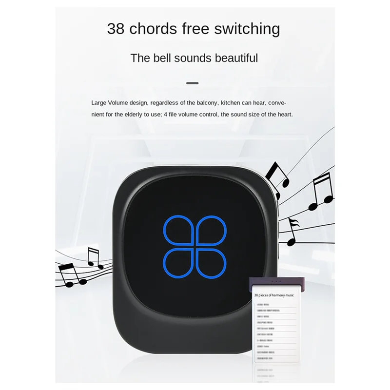 مقاوم للماء جرس الباب الذكي جرس الباب اللاسلكي IP68 جرس الباب المنزلي ذكي 38 أغنية 4-Level التحكم في مستوى الصوت
